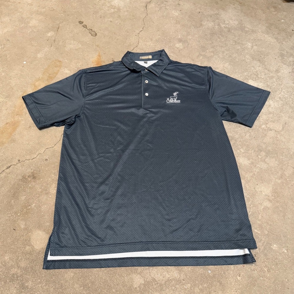 Peter Millar Polo Shirt Mens L Navy Blue Polka Dot Summer Comfort The Sanctuary